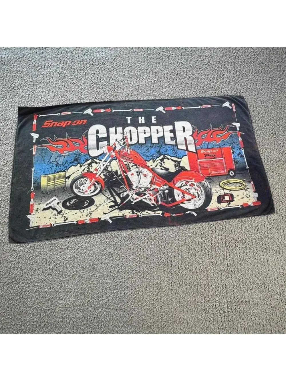 Vintage Snap-on The Chopper Motorcycle Beach Towel Garage Shop Y2K Biker Flames